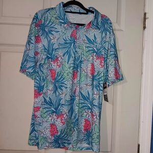 Ron Jon Surf Shop Tropical Blue and Pink Men's Polo